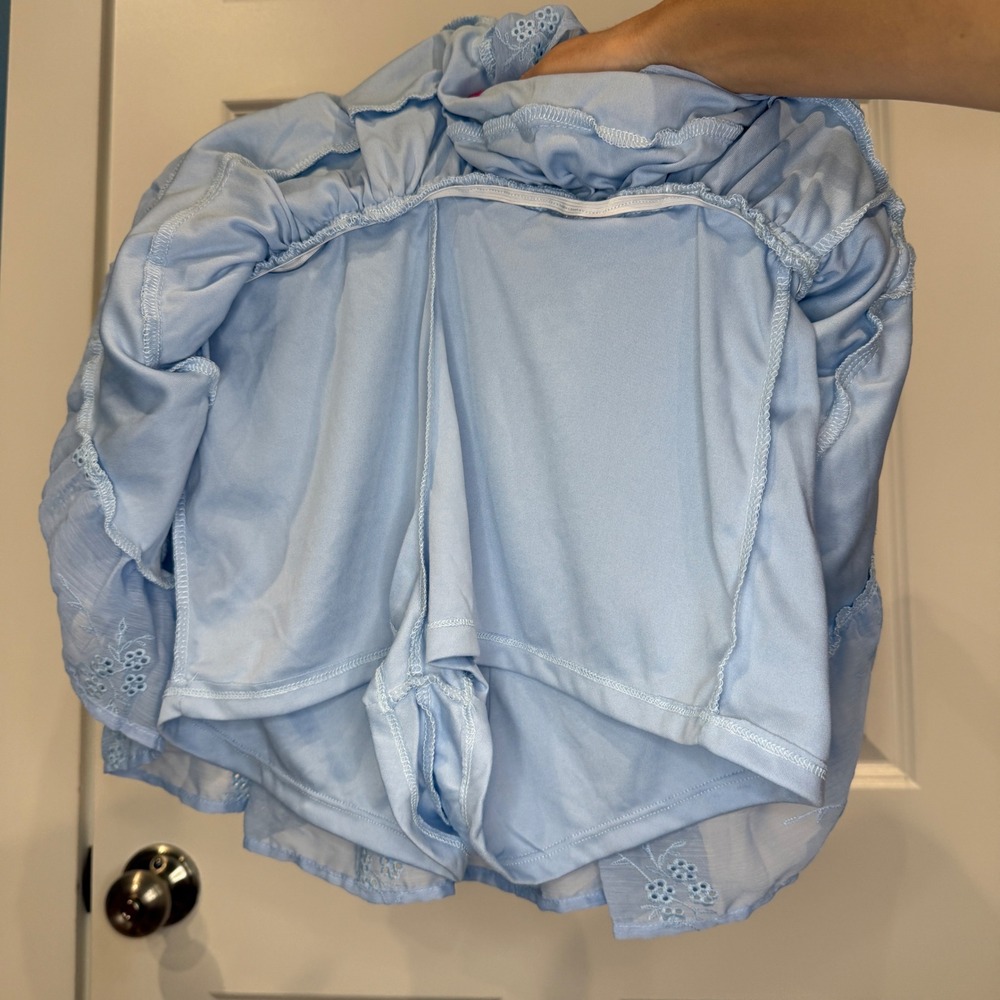 Altar'd State Blue Tiered Ruffle Mini Skort Floral Embroidered Size Small - Picture 5 of 6